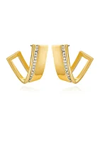 Gold Tone Crystal Wavy Hoop Earrings