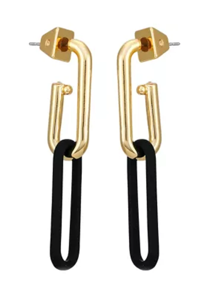 Gold Tone Jet Link Hoop Earrings