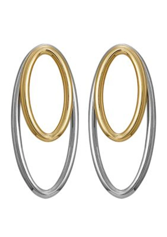 Two Tone 14K Plated Oval Front Back Hoop Earrings