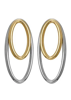 Two Tone 14K Plated Oval Front Back Hoop Earrings