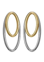 Two Tone 14K Plated Oval Front Back Hoop Earrings