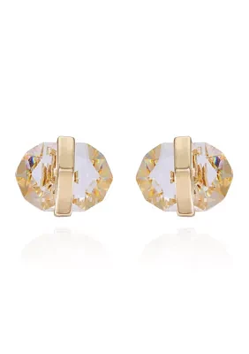 14K Plated Crystal Button Clip Earrings