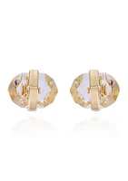 14K Plated Crystal Button Clip Earrings