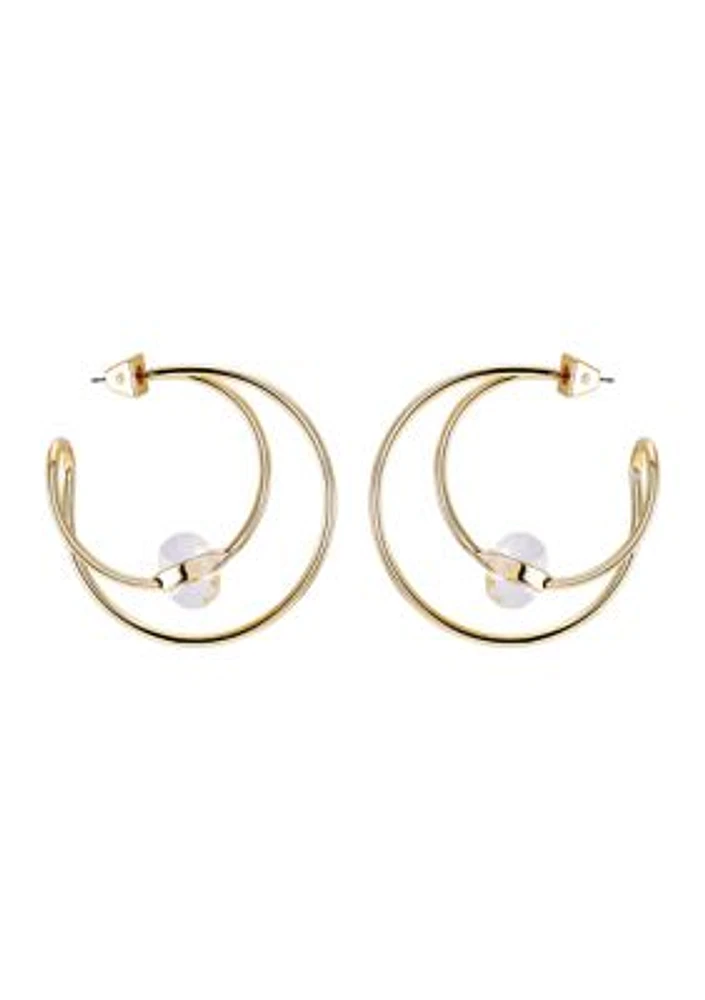 Crystal C Hoop Earrings in 14K Gold Plated Metal