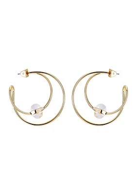 Crystal C Hoop Earrings in 14K Gold Plated Metal