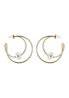 Crystal C Hoop Earrings in 14K Gold Plated Metal