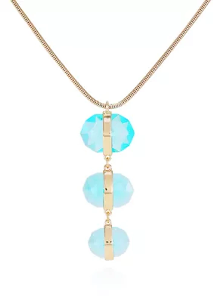 Aqua Pendant Necklace in 14K Gold Plated Metal