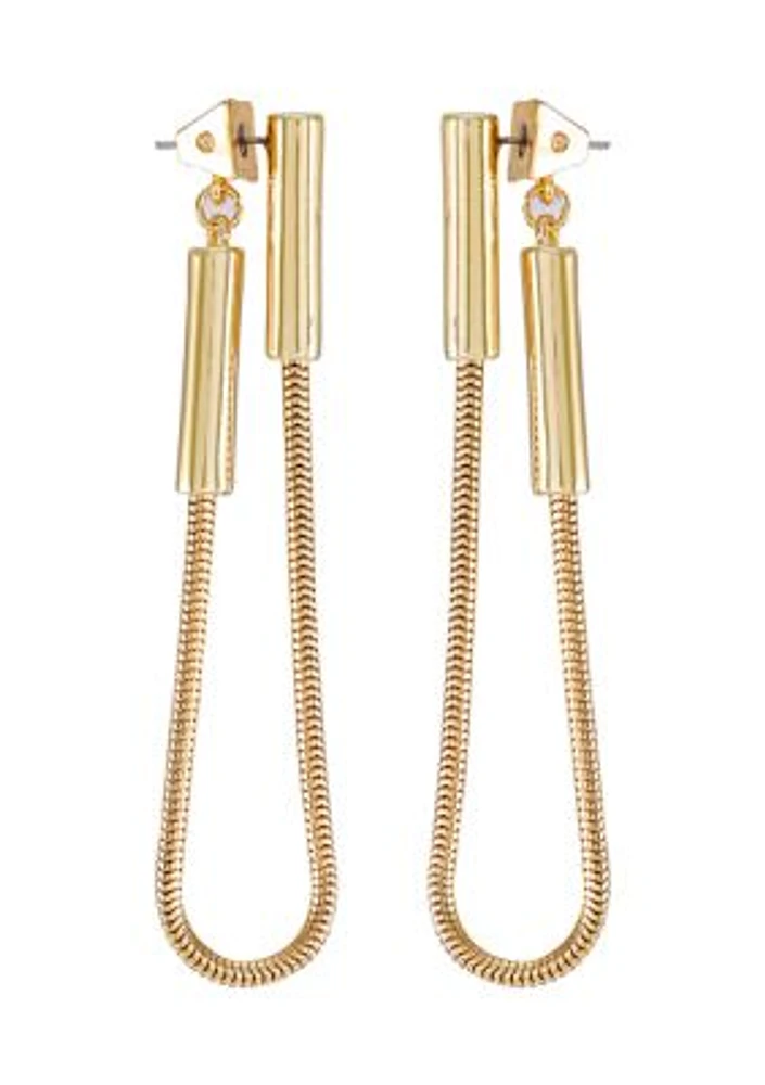 Snake Chain Front-Back Earrings in 14K Gold Plated Metal