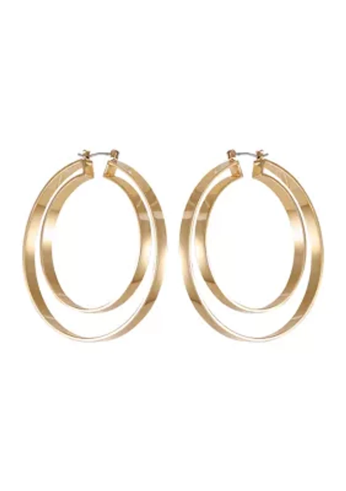 Double Hoop Earrings in 14K Gold Plated Metal