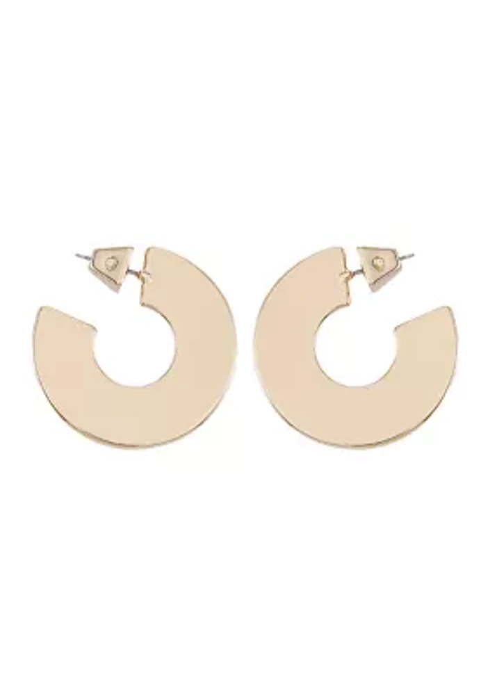 14K Gold Plated Open C Thick Hoop Earrings