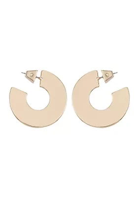 14K Gold Plated Open C Thick Hoop Earrings