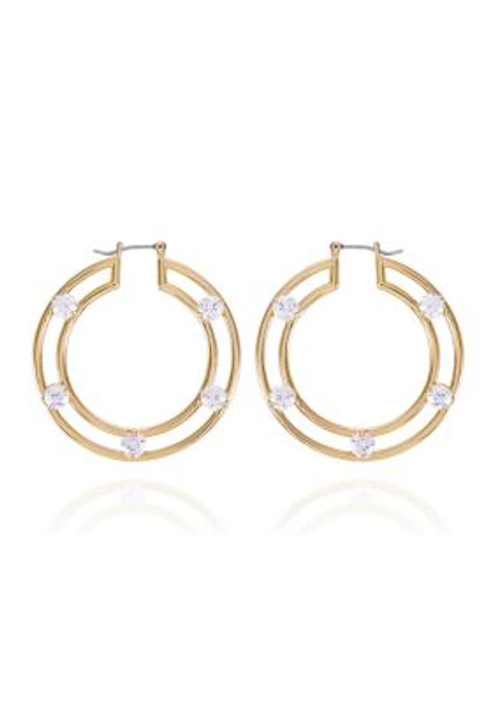 14k Gold Plated Open Design Hoop Earrings with Cubic Zirconia