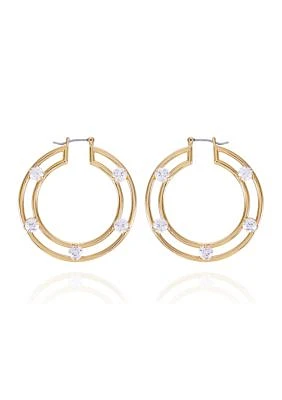 14k Gold Plated Open Design Hoop Earrings with Cubic Zirconia