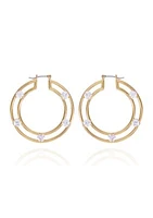 14k Gold Plated Open Design Hoop Earrings with Cubic Zirconia