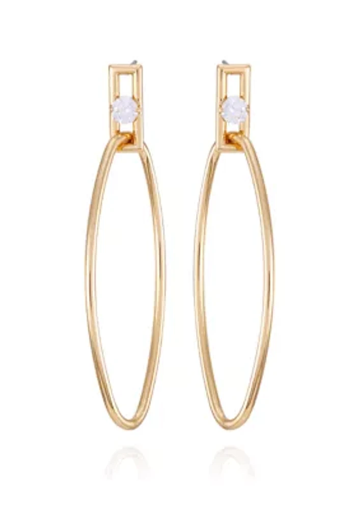 14K Gold Plated Front Facing Hoop Earrings with Cubic Zirconia