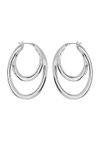 Silver Tone Double Hoop Drop Earrings