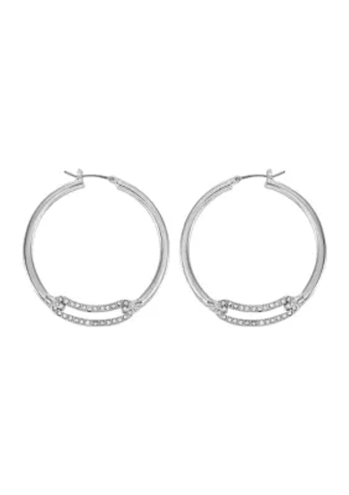 Silver Crystal Link Hoop Earrings