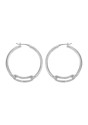 Silver Crystal Link Hoop Earrings