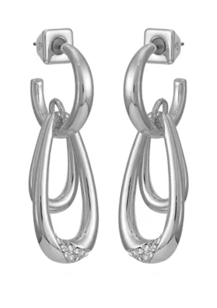 Silver Tone Crystal Oval Hoop Earrings