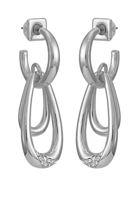 Silver Tone Crystal Oval Hoop Earrings