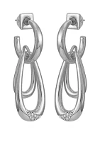 Silver Tone Crystal Oval Hoop Earrings