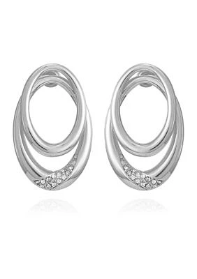 Silver Tone Crystal Oval Double Hoop Earrings