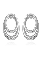 Silver Tone Crystal Oval Double Hoop Earrings