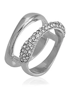 Silver Tone Crystal Open Ring