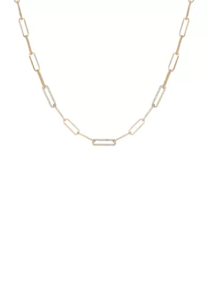 14K Gold Plated Link Chain and Crystal Link Necklace