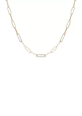 14K Gold Plated Link Chain and Crystal Link Necklace