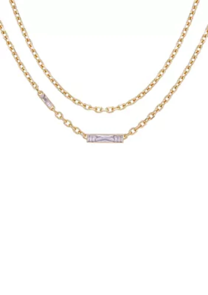 14K Gold Double Layer Baguette Necklace