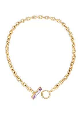 14K Gold & Violet Baguette Toggle Necklace