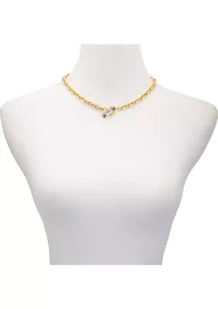 14K Gold & Violet Baguette Toggle Necklace