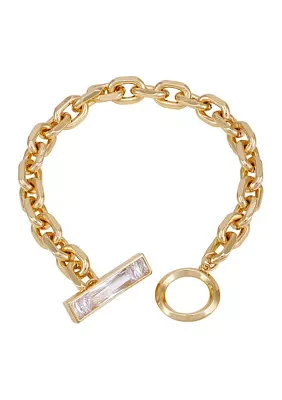 14K Gold Baguette Toggle Bracelet