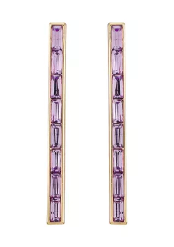 14K Gold & Violet Linear Baguette Earrings