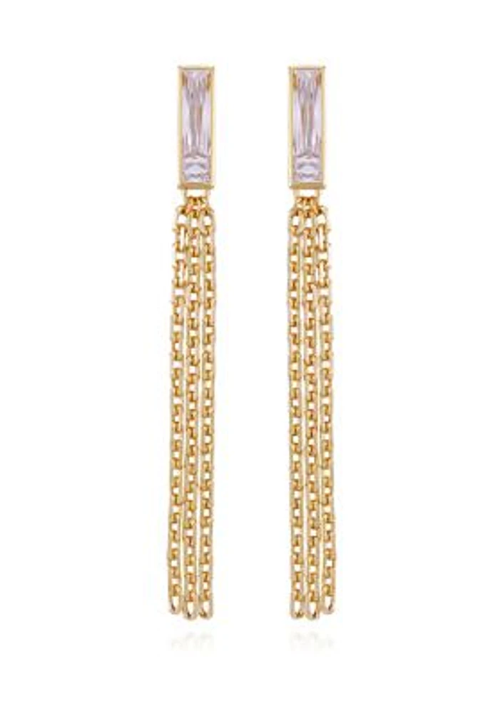 14K Gold & Crystal Tassel Earrings