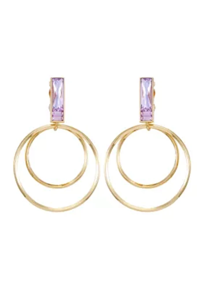 14K Gold & Violet Door Knocker Clip Earrings