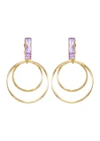 14K Gold & Violet Door Knocker Clip Earrings