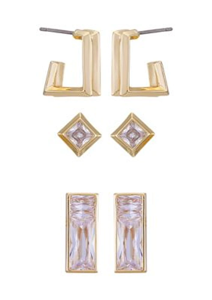 14K Gold & Crystal Trio Earring Set