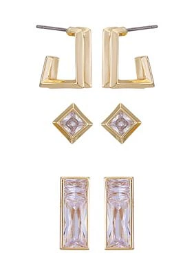 14K Gold & Crystal Trio Earring Set