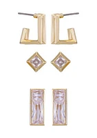 14K Gold & Crystal Trio Earring Set