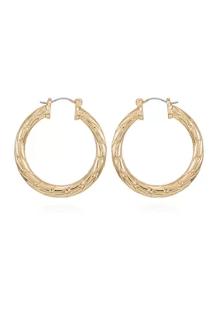 14K Gold Plated Textured Chain Hoop Earrings