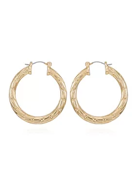 14K Gold Plated Textured Chain Hoop Earrings