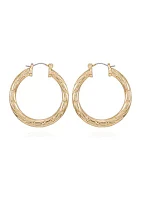 14K Gold Plated Textured Chain Hoop Earrings