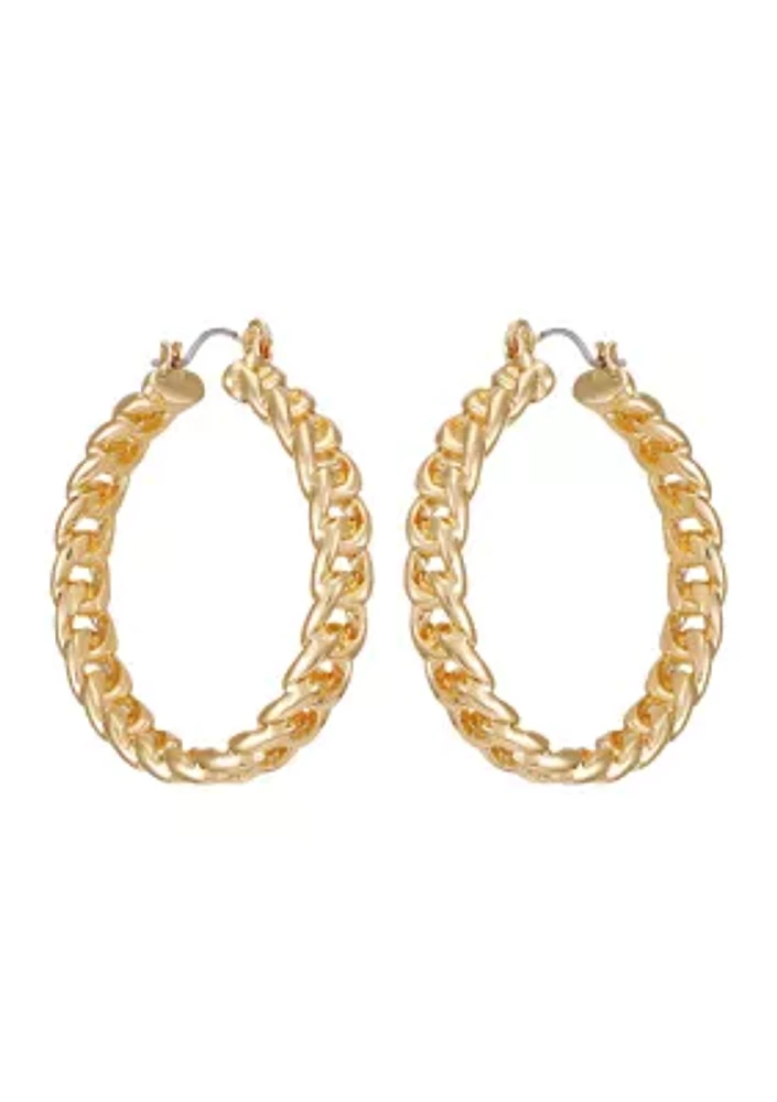 14K Gold Frozen Chain Hoop Earring