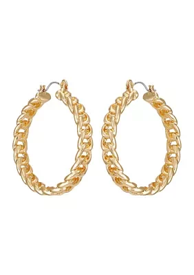 14K Gold Frozen Chain Hoop Earring