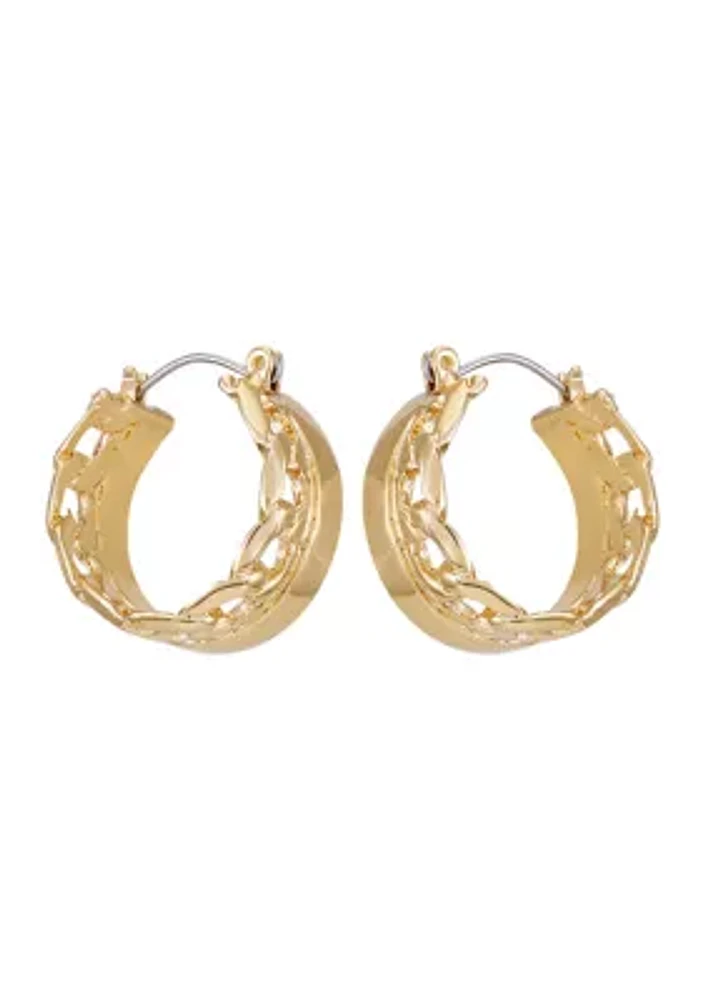 14K Gold Frozen Chain Hoop Earrings