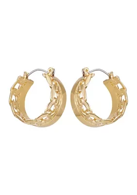 14K Gold Frozen Chain Hoop Earrings