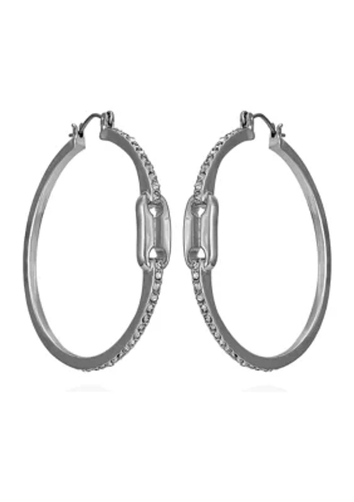 Silver-Tone and Crystal Link Hoops