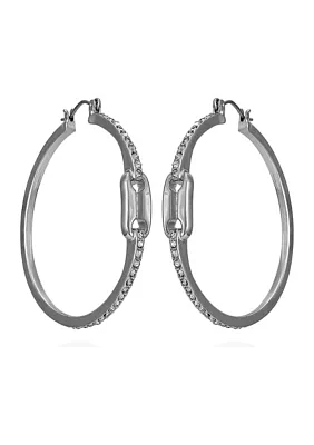 Silver-Tone and Crystal Link Hoops